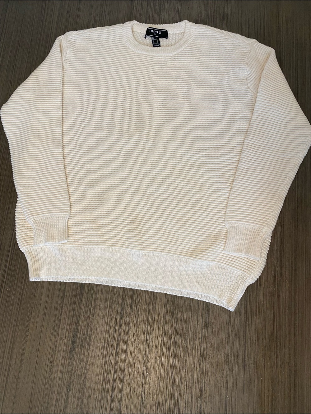 Forever 21 Mens Waffle Knit Sweater Large Cream Crewneck Pullover